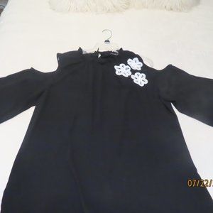 New Woman’s Large Black Mischa Open  Shoulder & Slit Sleeve Sheer Blouse